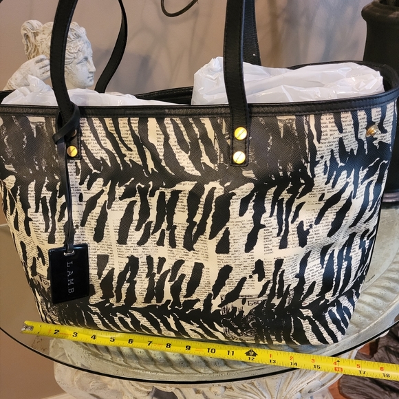 L.A.M.B. by Gwen Stefani Zebra Print Newsprint Tote Luxury Designer Bag #604 - Picture 9 of 15